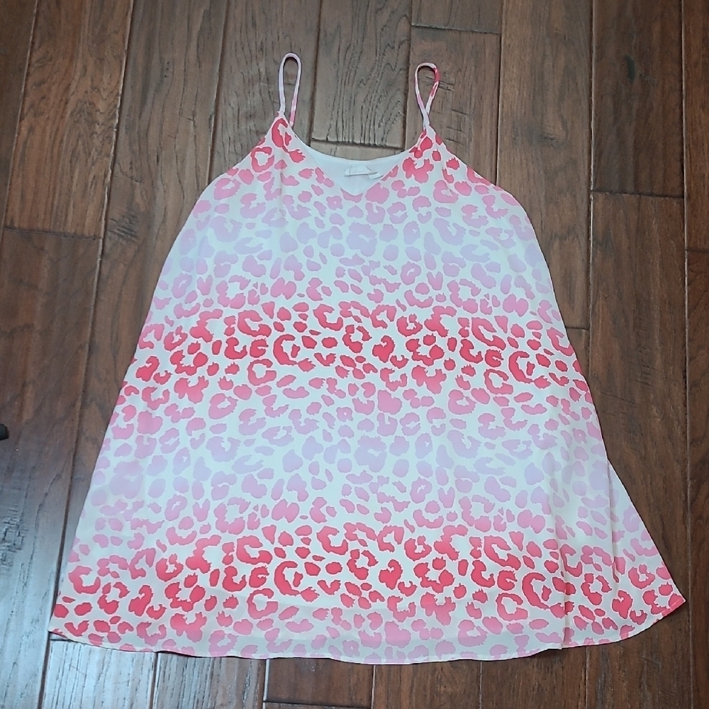 Peach Love California Pink & White Leopard Print Sleeveless Dress size Small